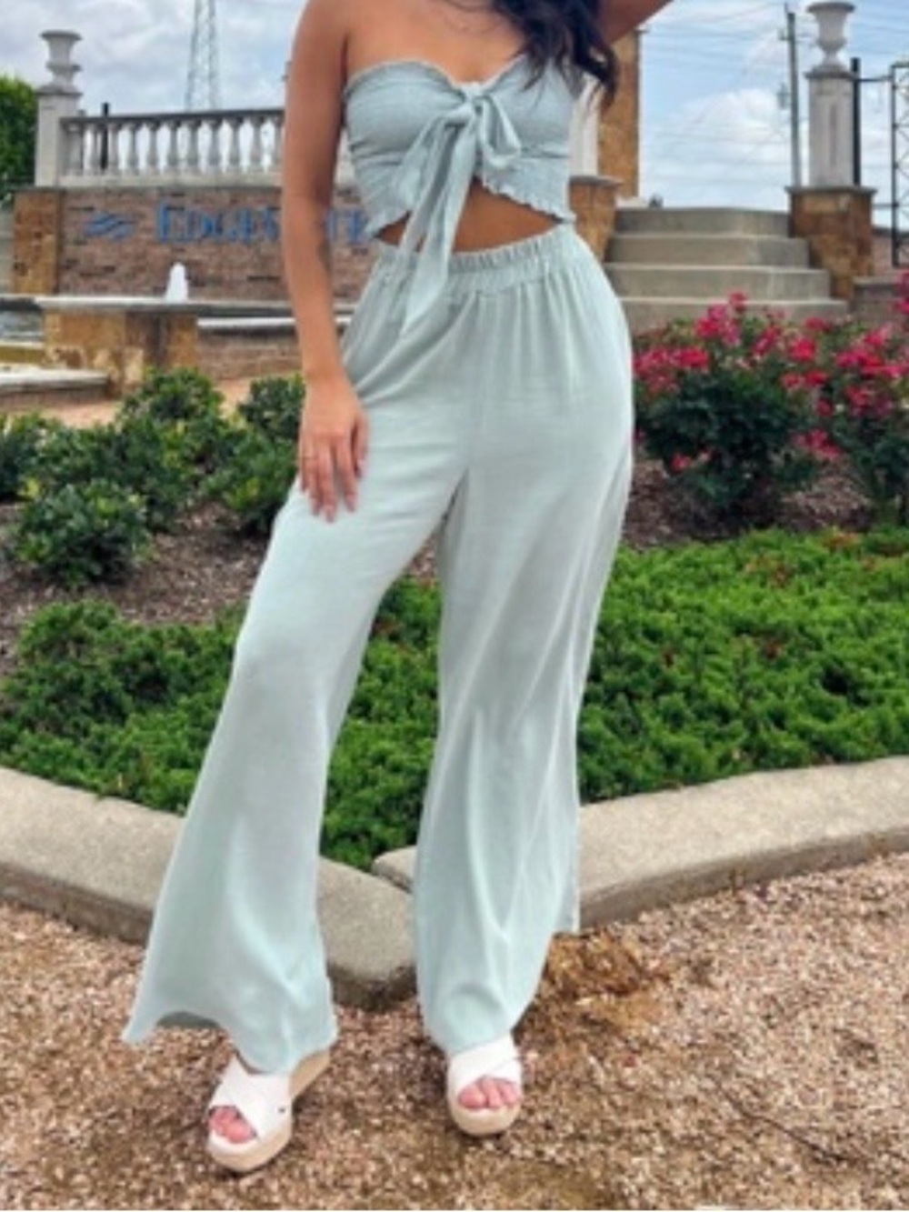 NWT - Vacation Wear Light Sage Wide Leg Pants with Crop Top